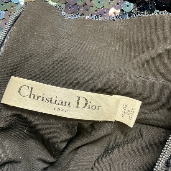 Christian Dior Navy Blue Sequined Sleeveless Mock Neck Dress - Picture 4 of 5